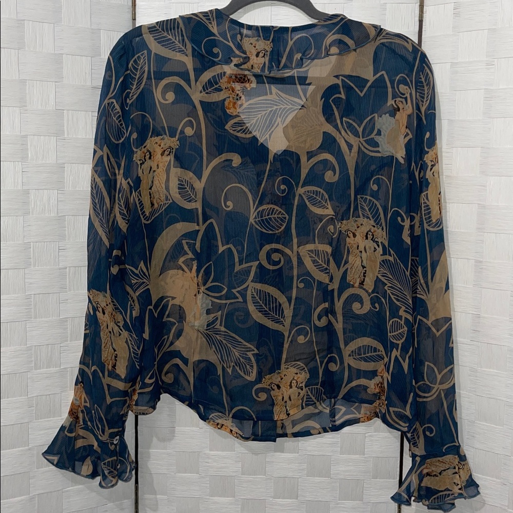 Tess Silk Fountain Girls and Drummers Ruffle Blouse Top🌺 - Picture 10 of 10